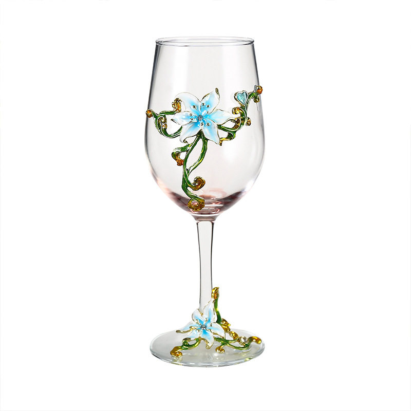 Factory Direct Sales European-Style Lily Enamel Red Wine Glass Crystal Glass Goblet Wine Glass Decanter Set