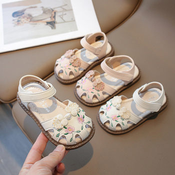 Girls Sandals 2025 Summer New Baotou Shoes Children's Soft Sole Fashion Princess Shoes Chinese Style Embroidered Trend
