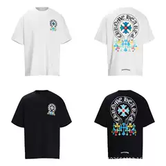 Cross-Border Foreign Trade Authentic Chrome Colorful Cross Print Short-Sleeve T-Shirt Couple's Trendy Dropshipping Item