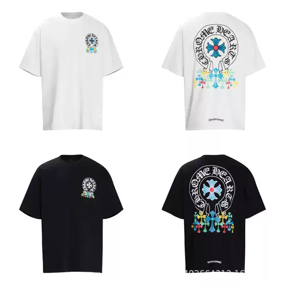 Cross-Border Foreign Trade Authentic Chrome Colorful Cross Print Short-Sleeve T-Shirt Couple's Trendy Dropshipping Item