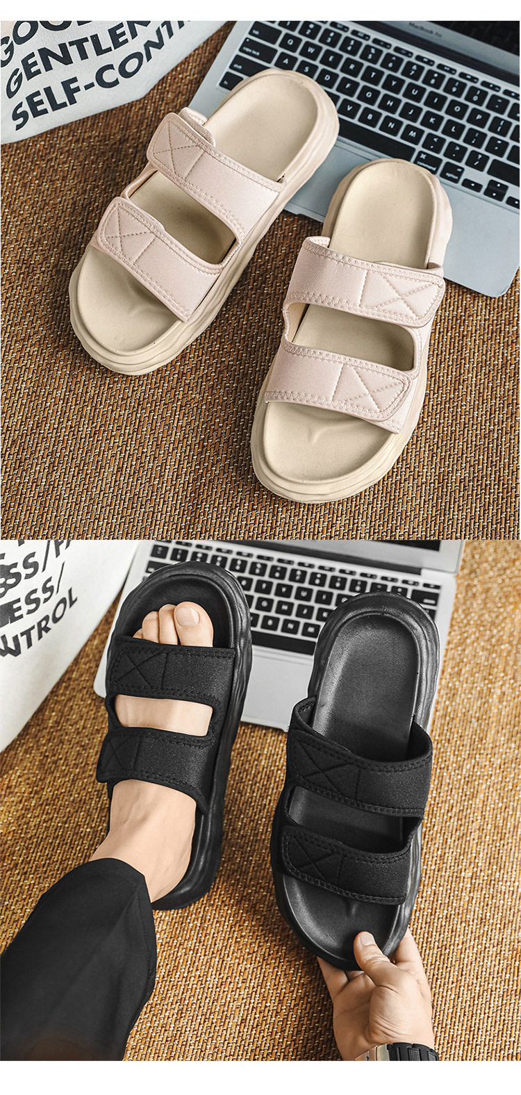 Outwear Men's Simple Comfortable Men's Solid Color Sandals and Slippers Summer Home Bedroom Internet-popular Creative Double Belt Soft Bottom 30 undefined