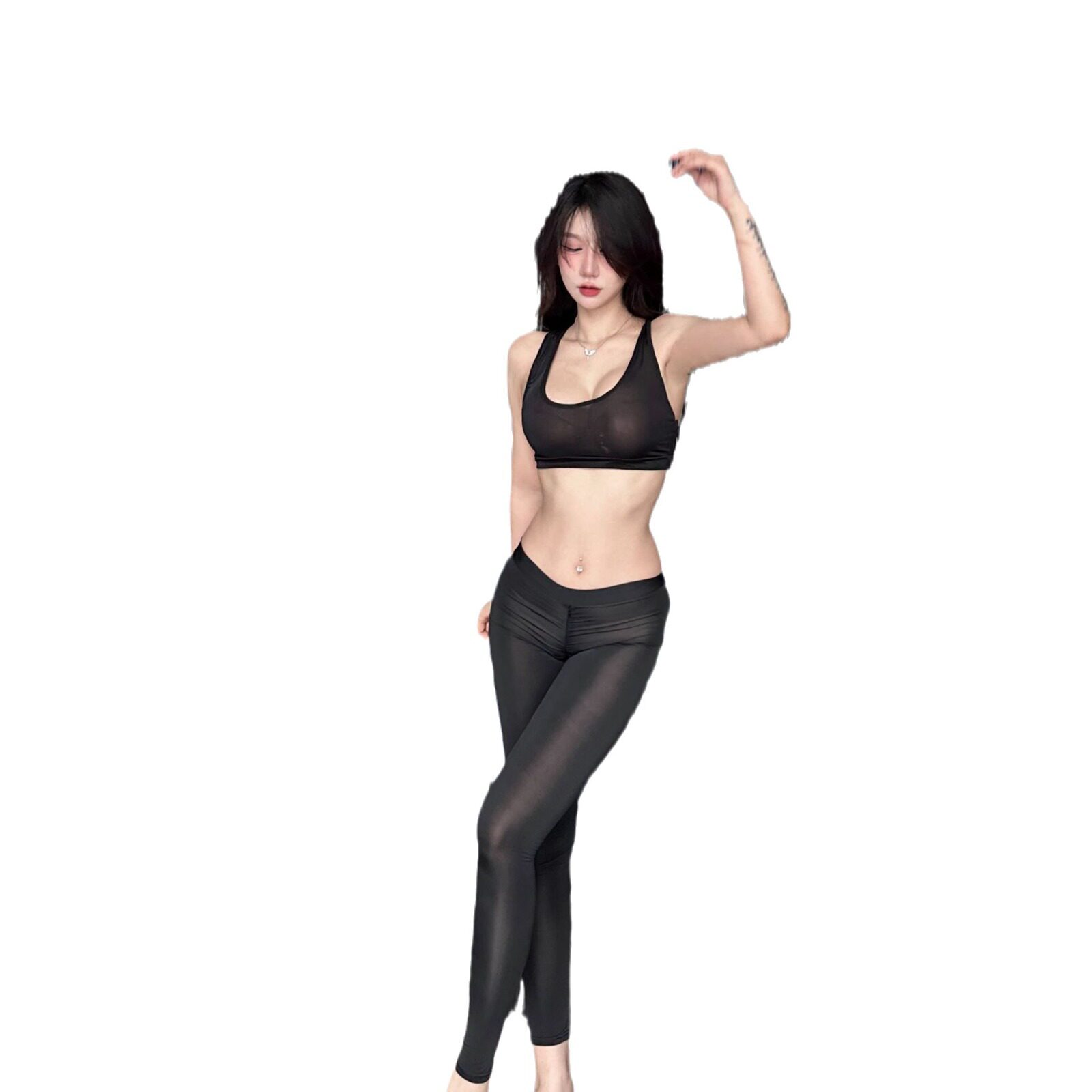 Airu Ruyi 2024 New Summer Intimates Ice Silk Yoga Pants Open-Fit No-Take-Off Split Sexy Sportswear 5516
