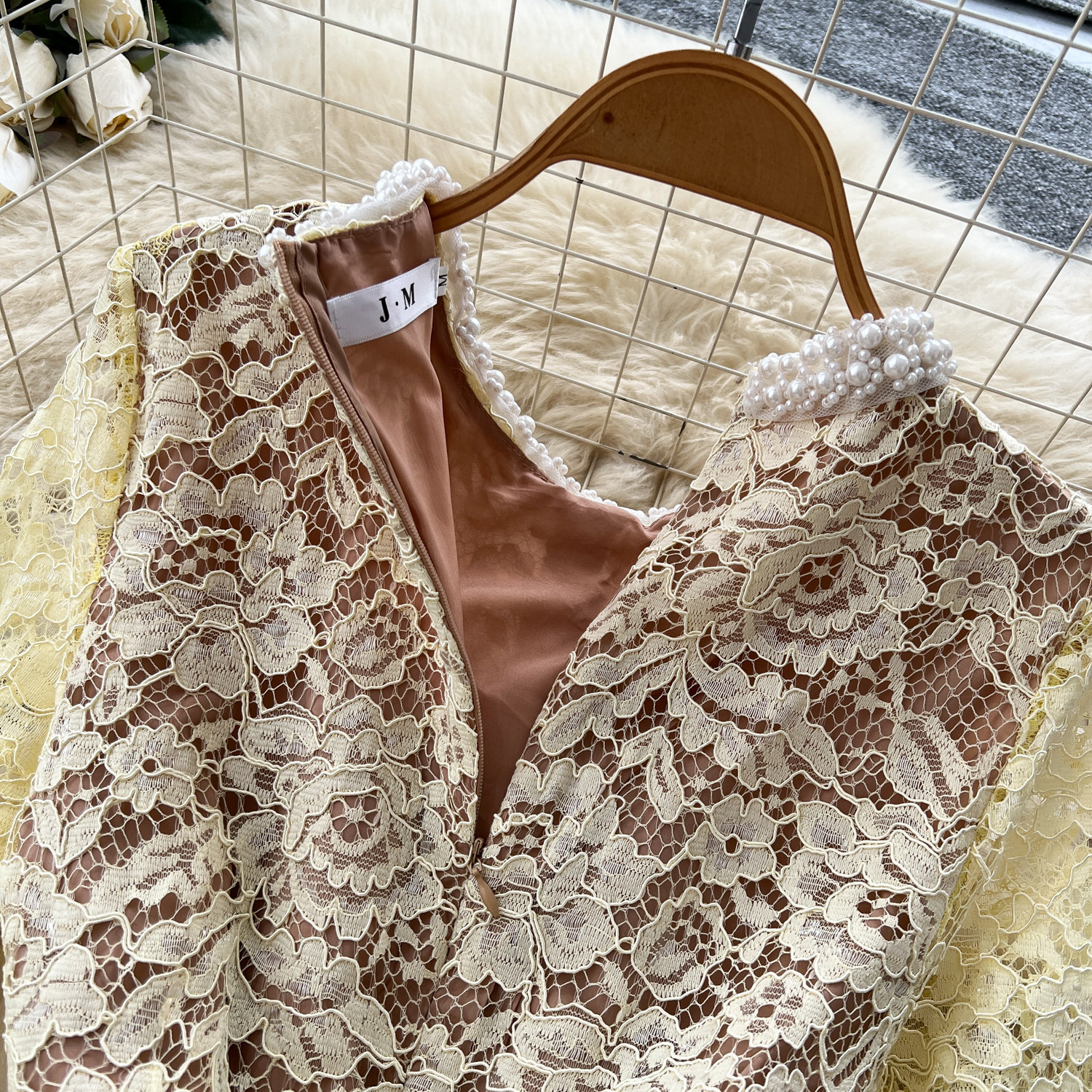 Lace Ruffle Hem Long Sleeve Dress Slim Fit High Waist Elegant Style Perfect for Office and Autumn Events Wholesale