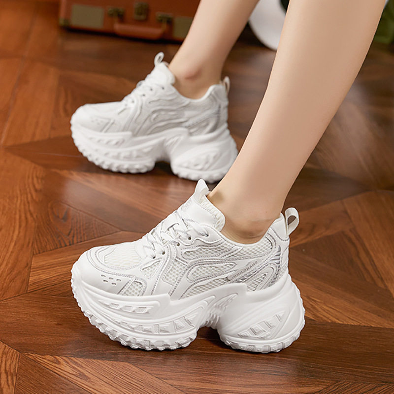 Dép sandal nữ đế platform cao gót 8cm quai chữ V đơn giản — Trắng, Hồng xám, Đen, Đỏ