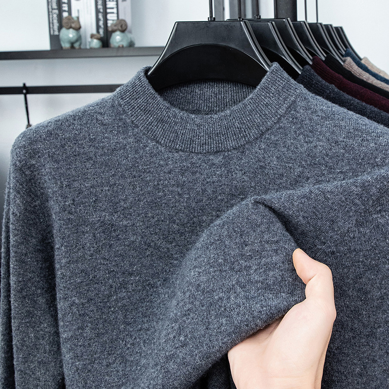 新款男装全羊毛12针圆领100%绵羊毛长袖上衣秋冬330克针织衫毛衣