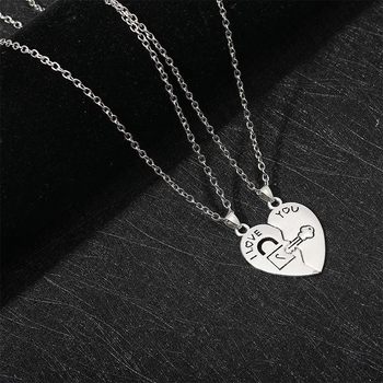 Creative Silver Key Love Stitching Popular Necklace Korean Popular Couple Personality Cute Simple All-match Necklace