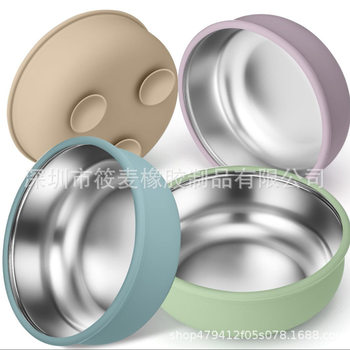 New in stock Baby Stainless Steel Silicone Bowl with Suction Cup Removable 304 Non-slip Feeding Bowl Slide Heat Insulated for Children