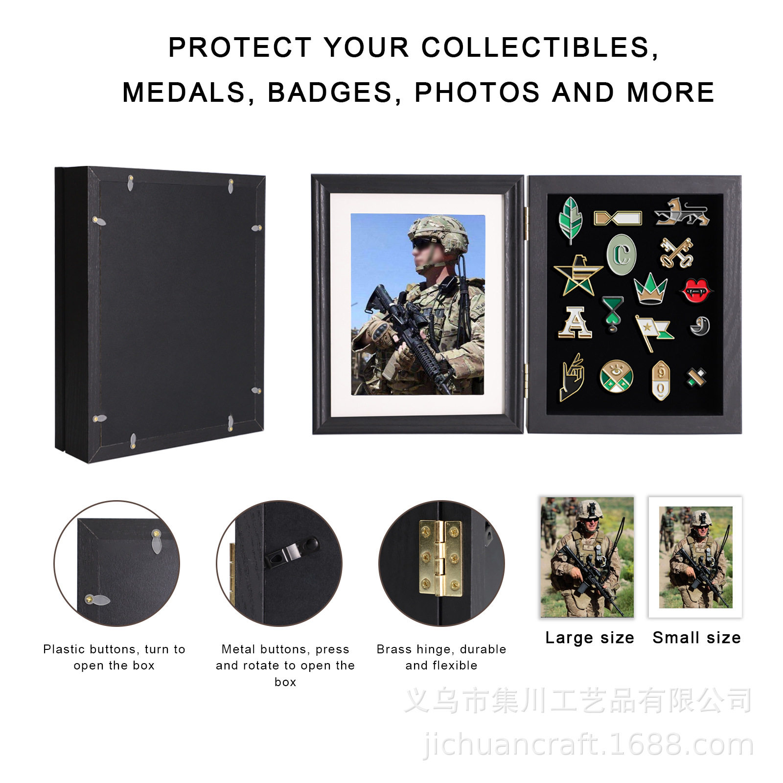 Cross-Border Wooden Opening and Closing Badge Storage Box Brooch Medal Medal Commemorative Medal Collection Table Display Frame/Frame