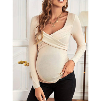 2026 New Cross-Border Maternity Cross-Wrap Long-Sleeve Ribbed V-Neck Cross-Border
