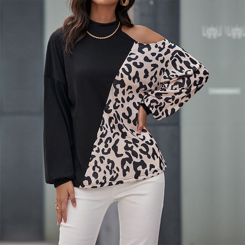 Casual Womens Long Sleeve Hollow Out Cold Shoulder T Shirt Half High Neck Lightweight Fabric Stylish Design Perfect