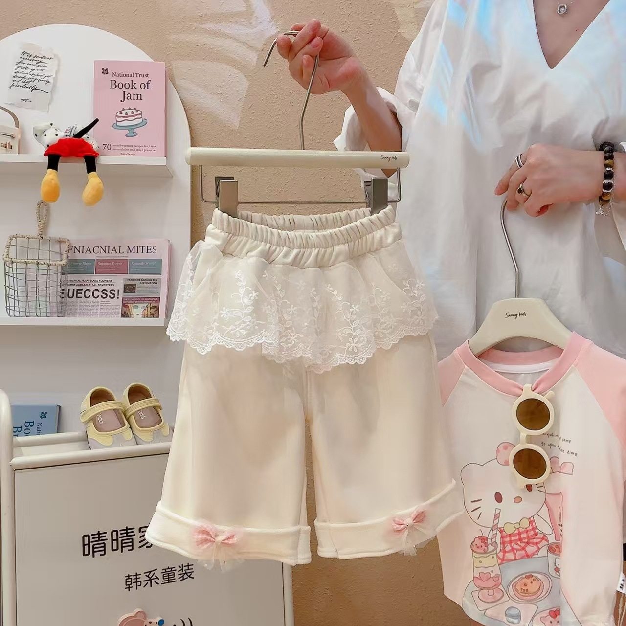 Children's Autumn & Winter Korean Style Wide-Leg Pants, Lace Casual Fake Skirt Hem Fleece-Lined Thickened Sweet Outerwear Trousers with Bow