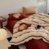 Class a Autumn and Winter Thickeneded Warm Stripesd Puppy Milk Velvet Bed Three or Four Piece Set Patch Embroidered Quilt Cover Cartoon Style
