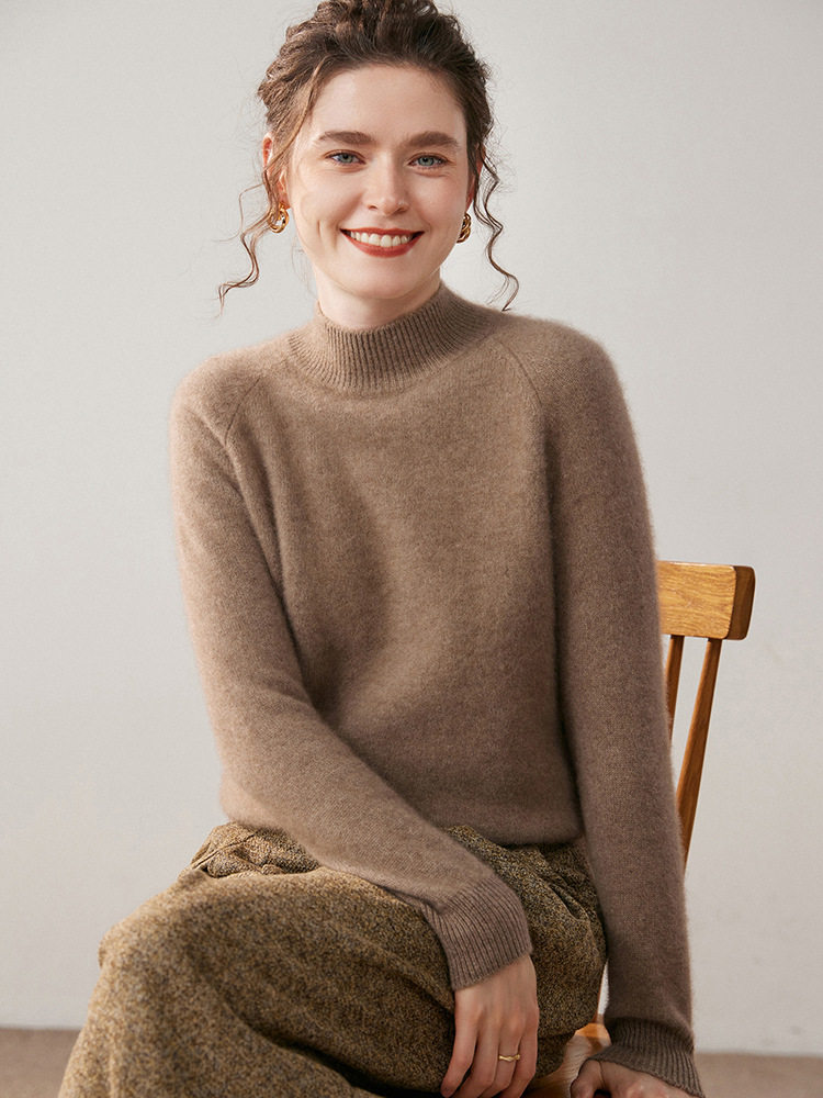 New Autumn and Winter Half-Turtleneck Pure Cashmere Sweater for Women, Solid Color, Loose and Versatile, Thick Wool Sweater for Women