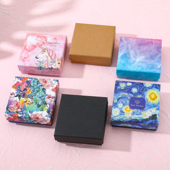 ins style hard color printing lid gift box bracelet bracelet special gift box flocking cloth jewelry gift box