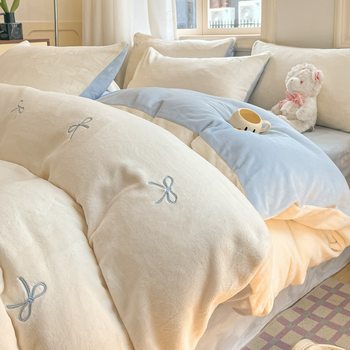 Milk Velvet Bed Four-Piece Set Flannel Coral Velvet Quilt Cover 2025 New Autumn and Winter Bed Bed Sheetss Thickeneded Fleece-Lined Three-Piece Set