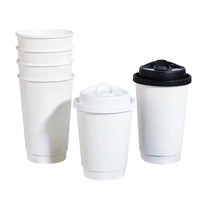 Disposable Coffee Paper Cups, Customized Coffee Paper Cups with Lids, Commercial Thickened Double-Layer Hot Drink Takeaway Food-Grade Paper Cups