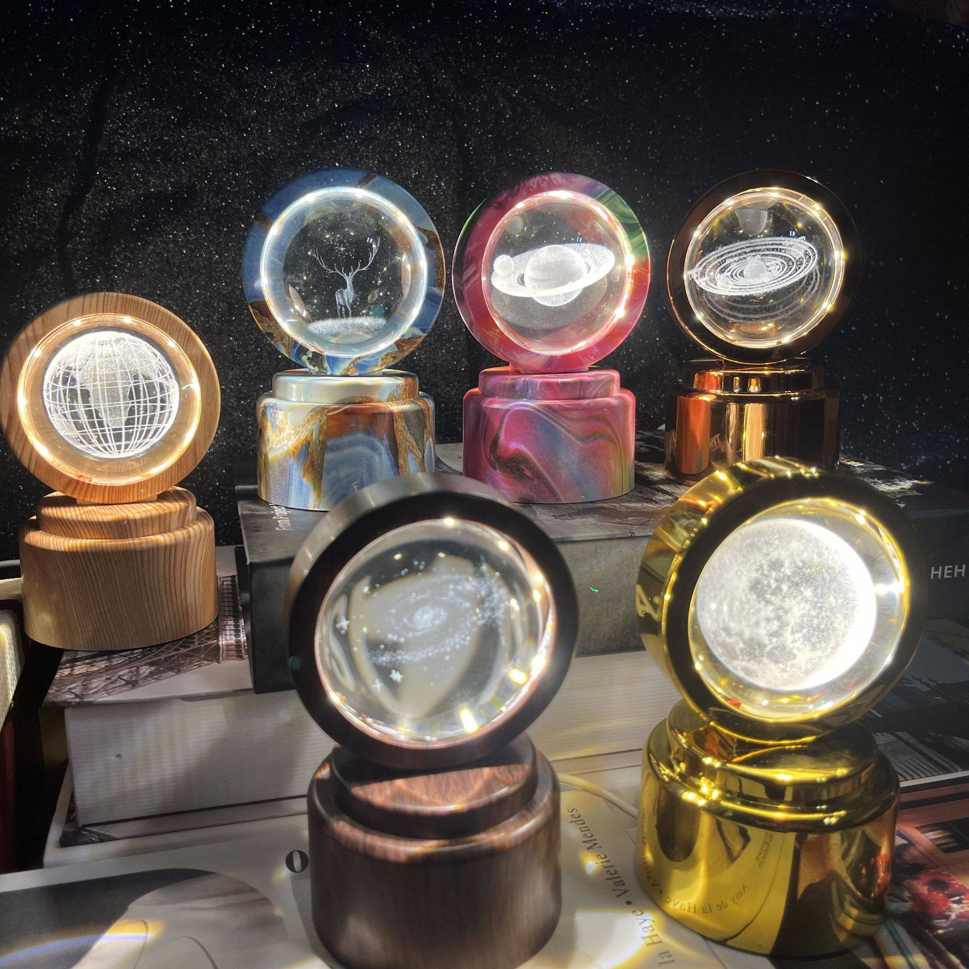 Factory Direct Sales 3D Carved Crystal Ball Rotating Lamp Holder Luminous Night Light Led Music Box Creative Gifts Wholesale