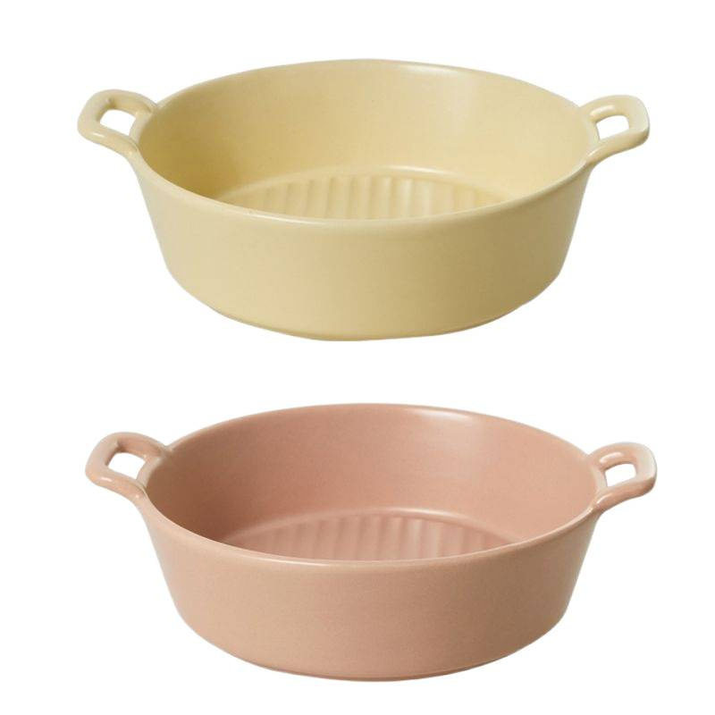 Ceramic Double-Eared Bowl Internet Celebrity Creative Instant Noodle Bowl Household Baking Bowl Oven Microwave Baking Baking Bowl Salad Bowl