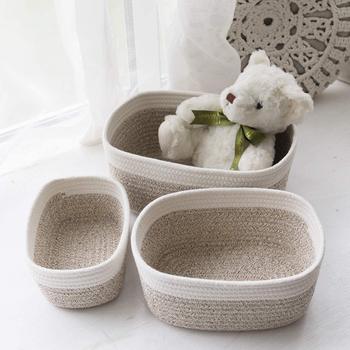 Japanese-Style Storage Basket Woven Miscellaneous Storage Basket Cotton Rope Underwear Storage Basket Home Office Organization Storage