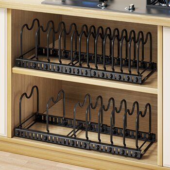 Kitchen Storage Rack Retractable Plate and Dish Storage Rack Pot Rack Pot Cabinet Inner Countertop Rack Household Pot Lid Rack
