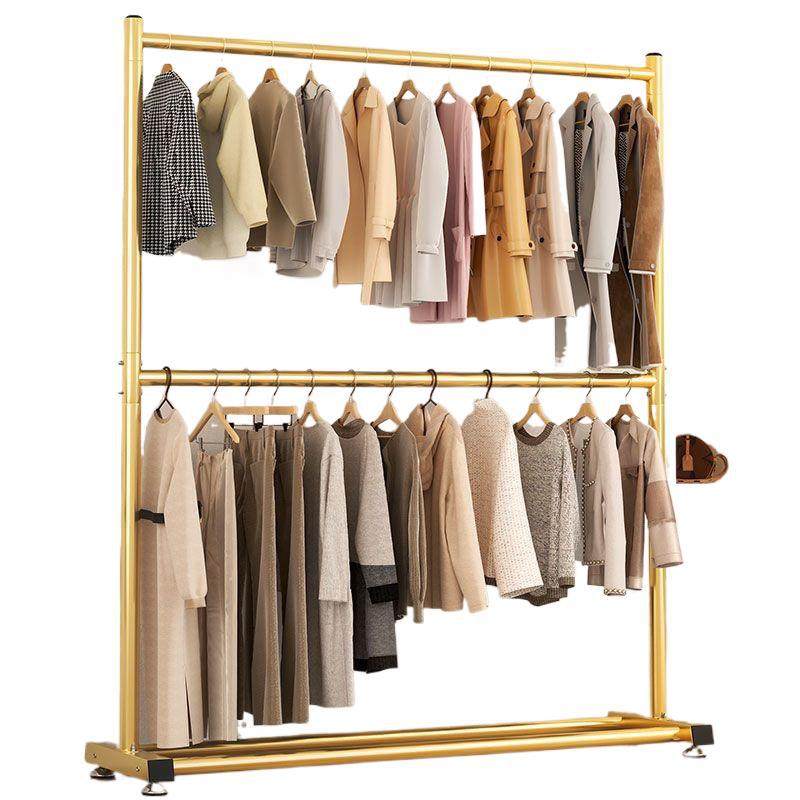 Nordic Minimalist Double-Layer Clothing Store Floor-Standing Clothes Rack with Thickened Double Rods, Foldable Clothes Hanging Rod, Floor-Standing Adjustable Clothes Drying Rack