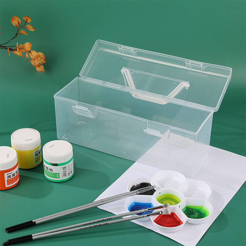 Plastic transparent calligraphy storage box lengthened student portable writing brush portable box art student calligraphy toolbox
