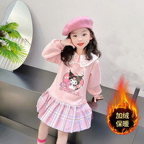 Girl Autumn Winter JK Plus Fleece Dress Academy Wind New Ocean Gas Children Fashion Plexigo Skirt Culomi Princess Dress