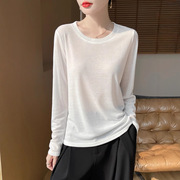 Cross-Border 2025 Spring and Summer New Fine-Spun Knitwear Women's Round Neck Slightly See-Through Long-Sleeved Elegant Versatil