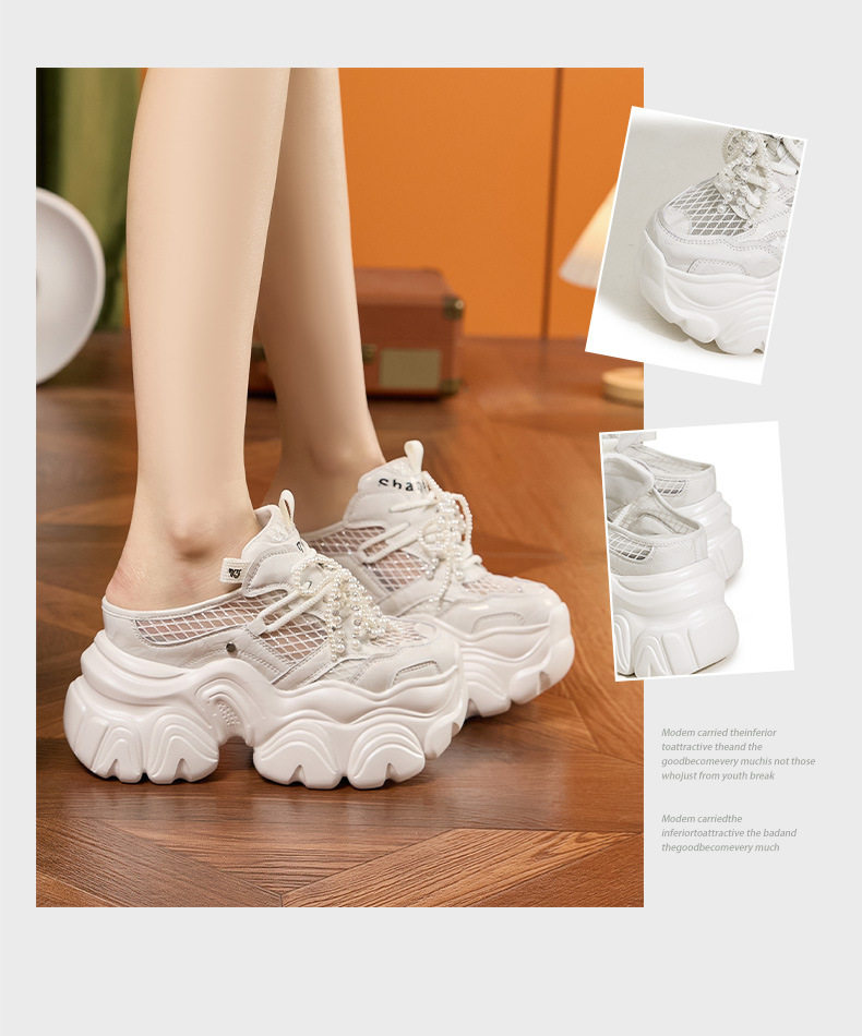 Sandal cao gót nữ hở mũi quai ngang đế wedge thoáng khí — Bạc, Trắng chi tiết 3