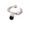 Myska S925 Sterling Silver Black Pine Nut Ring for Women, Stylish and Simple Fashion Trendy Open-Ended Ins-Style Ring