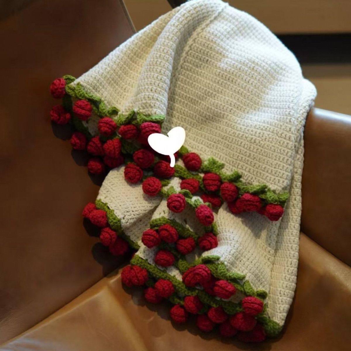 Ready-Made Rose Flower Handmade Knitted Blanket Gift Woven Blanket Valentine's Day Bouquet Girlfriend Best Friend Bouquet Blanket