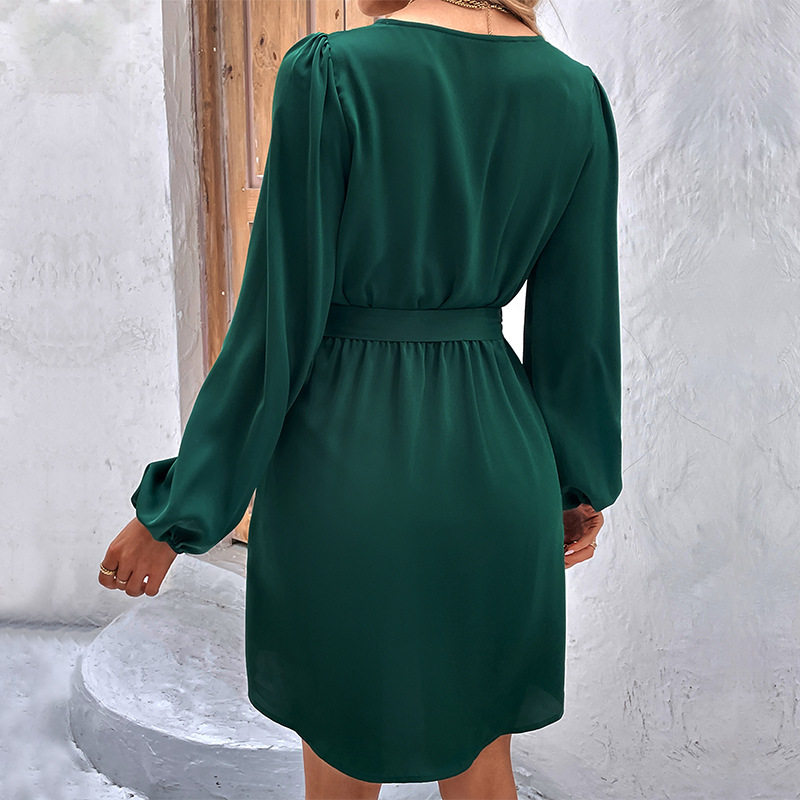 Womens Long Sleeve Solid Color Dress Elegant Design Versatile for Spring and Autumn Wholesale Availability