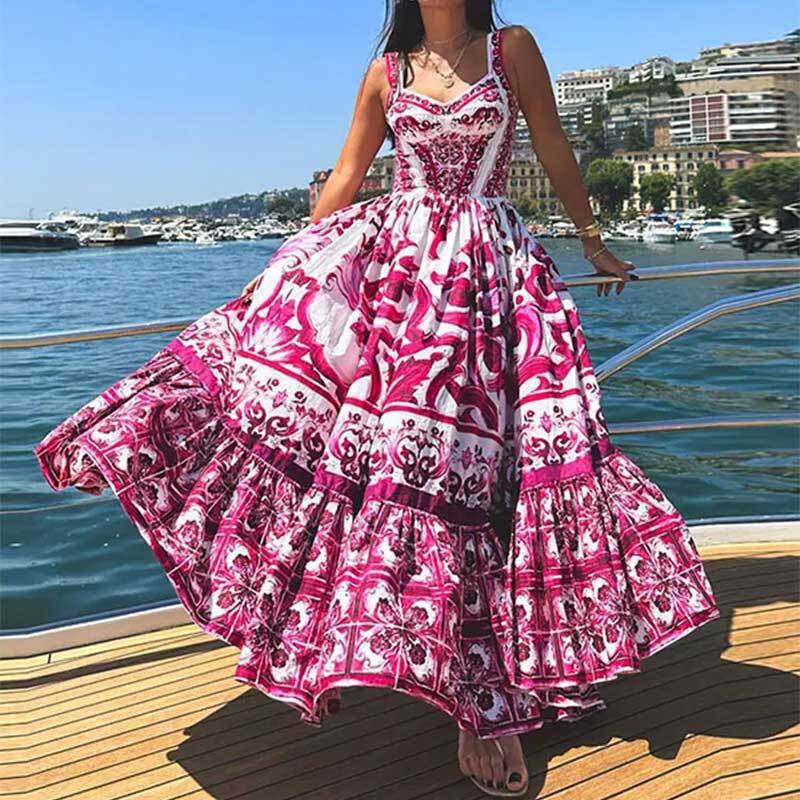 Bohemian Floral Maxi Dress Spring Collection Sleeveless Flowy Design Perfect for Casual Outings Wholesale Available