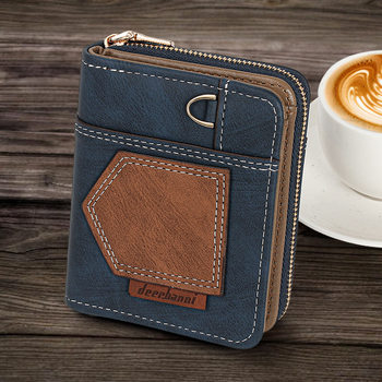 New Stitching Men's Dollar Wallet Simple Folding Small Retro Coin Purse European and American Business Two-fold Zipper Zero