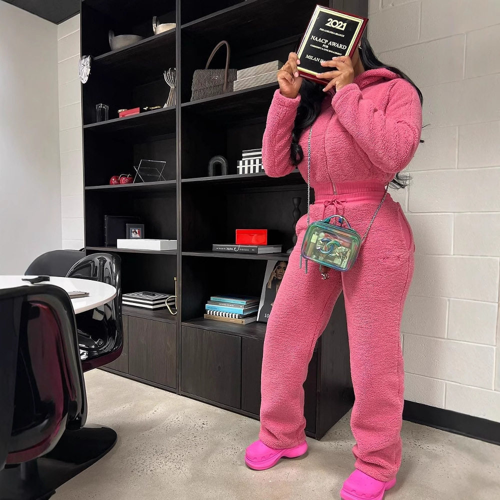 L6513 跨境亚马逊欧美女装纯色休闲时尚泡泡绒冬季长款套装