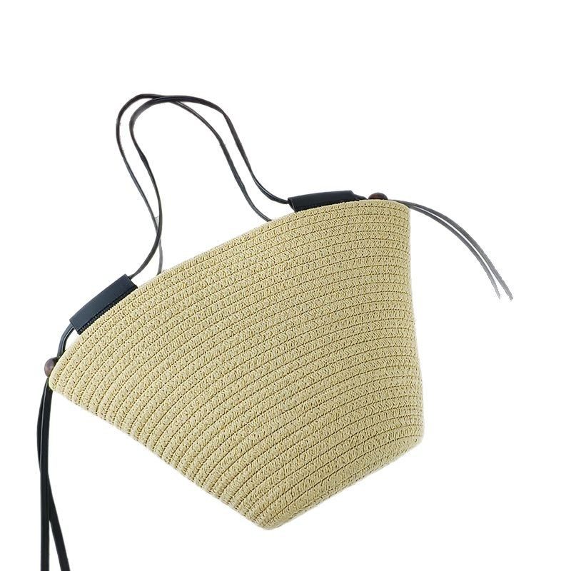 Simple One-Shoulder Large-Capacity Cotton Bag Cotton Rope Woven Women's Commuter Bag Tote Bag Vacation Beach Bag Portable