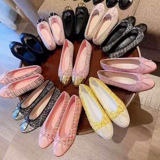2025 New Style Fragrant Style Flat Shoes Leather Shallow Mouth Round Toe Bow Ballet Shoes Soft Leather Milk Shoes Women