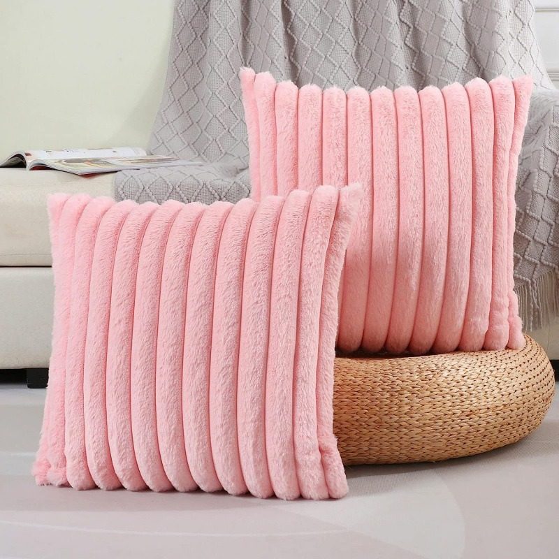 Cross-Border Amazon Imitation Rabbit Fur Solid Color Pillow Sofa Cushion Headboard Cushion Removable and Washable Pillowcase