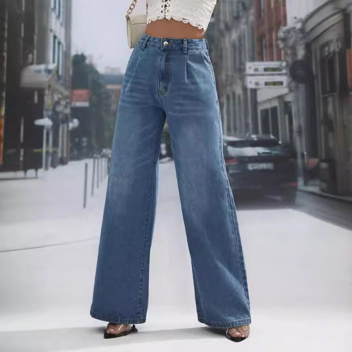 High Waisted Wide Leg Jeans Slim Fit Stylish Design Comfortable Fabric Casual Wear for Women Wholesale Available