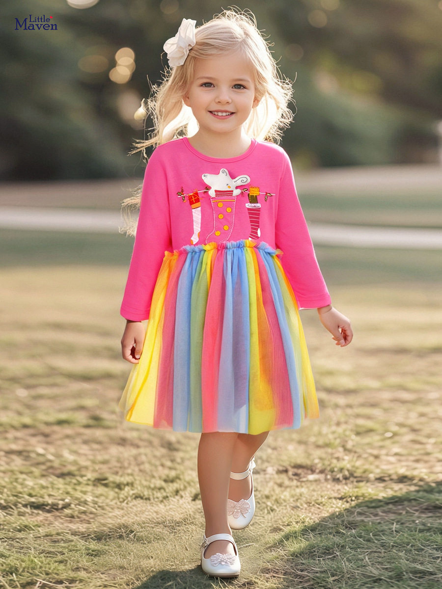 Autumn Girls' Tulle Dress, [Style] Long-sleeve Cartoon Kids' Dress