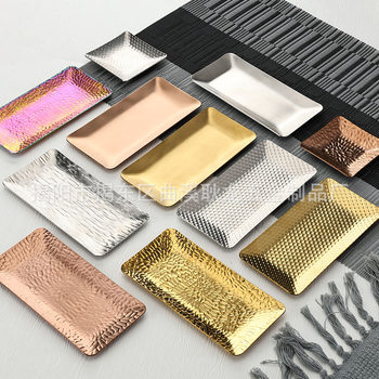 304 Stainless Steel Towel Tray, Wet Wipe Dish, Small Tray, Rectangular Hammered Pattern Storage Tray, Snack Tray, Tableware