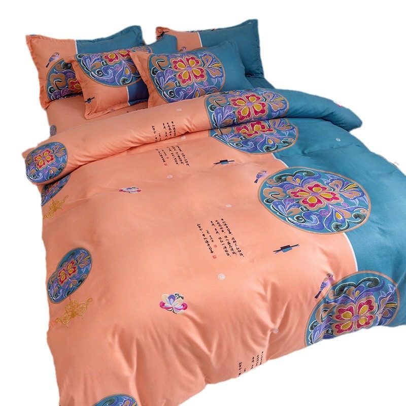 Nantong Fulena Four-piece Set Wholesale Chinese Style Sanding Washed Cotton Bed Sheet Quilt Cover Gift Four-piece Set for Hair