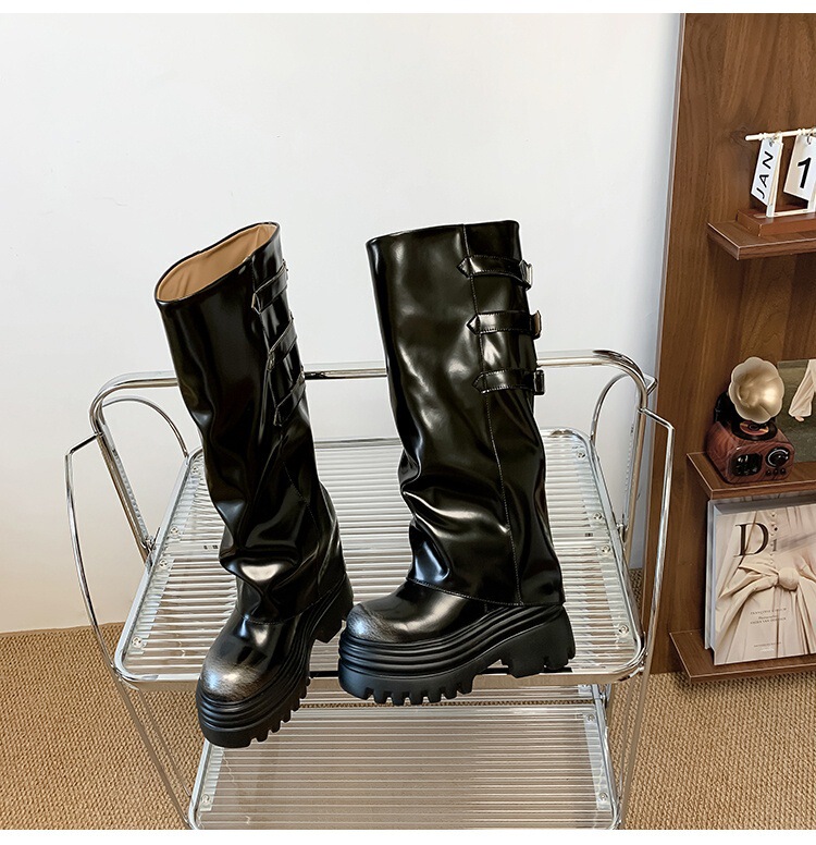 Boot nữ cổ cao ôm bắp chân da bò đế dày tôn dáng — Lớp lót đơn màu nâu 12cm, Lớp lót đơn màu nâu 15cm, Lớp lót đơn màu trắng nhạt 12cm, Lớp lót đơn màu trắng nhạt 15cm