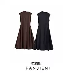 ZR foreign trade wholesale European and American style women's clothing French fashion elegant solid color sleeveless waist slimming dress
