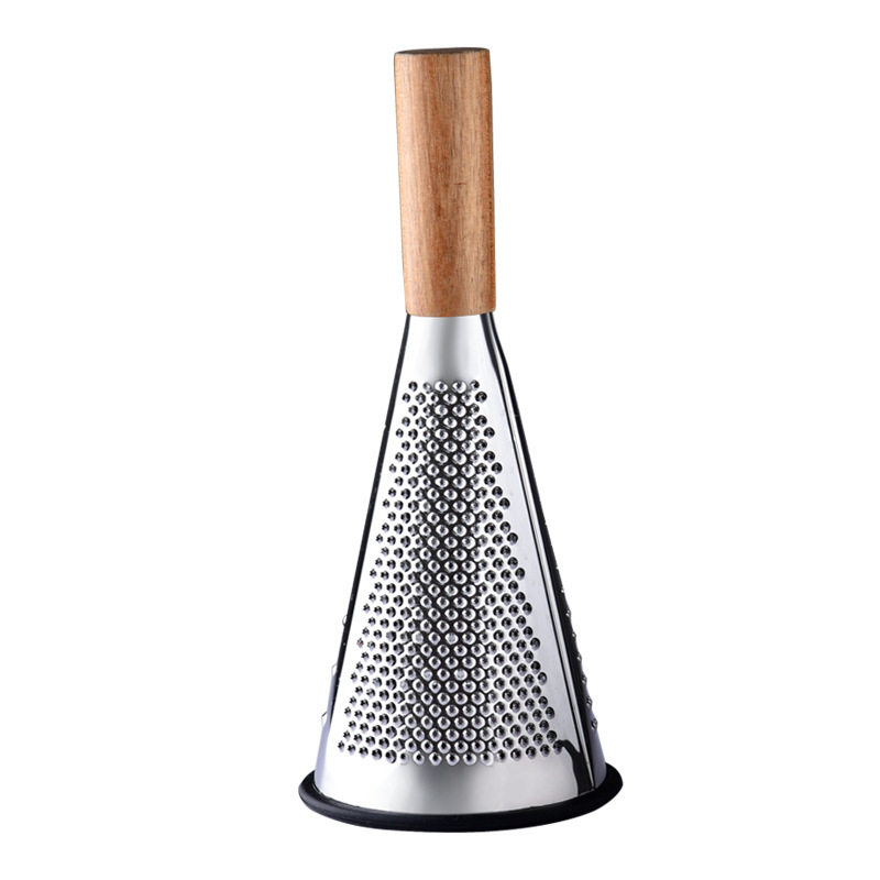 New Vertical Stainless Steel Cone Planer Three-Sided Cheese Cheese Grater Grater Fruit and Vegetable Wooden Handle Planer
