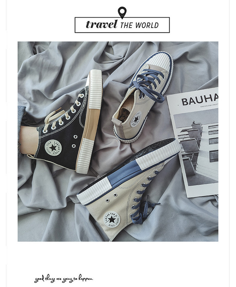 Spring New High-Top Canvas Shoes for Men Ins Hong Kong Style Trendy Breathable Couple Casual Sneakers Student Cloth Shoes 36 undefined