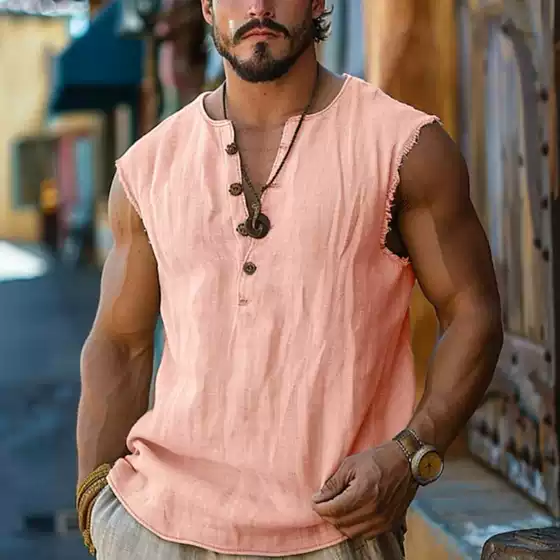 2026 Amazon Aliexpress Hot-Selling Men's Casual Solid Color T-Shirt Casual Sleeveless Vest