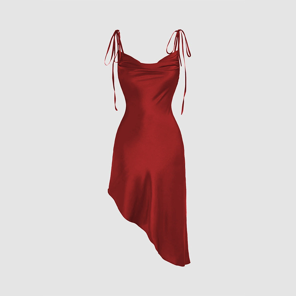 Red Satin Sleeveless Irregular Hem Dress Sexy Off Shoulder Design Perfect for Parties and Events Wholesale Available