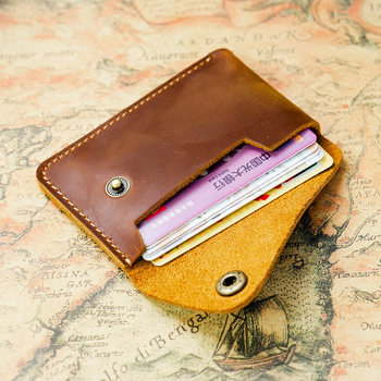 Cross-border New Handmade Simple Cowhide Card Case Creative Small Snaps Coin Purse Crazy Horse Leather Japanese Style Retro Card Bag