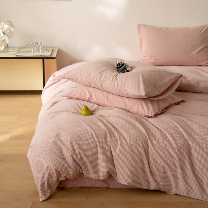 100% Pure Cotton Four-Piece Set, Yarn-Dyed, Washed Cotton Bedding Set, Single/Double Dormitory Three-Piece Bedding Set, Muji Style